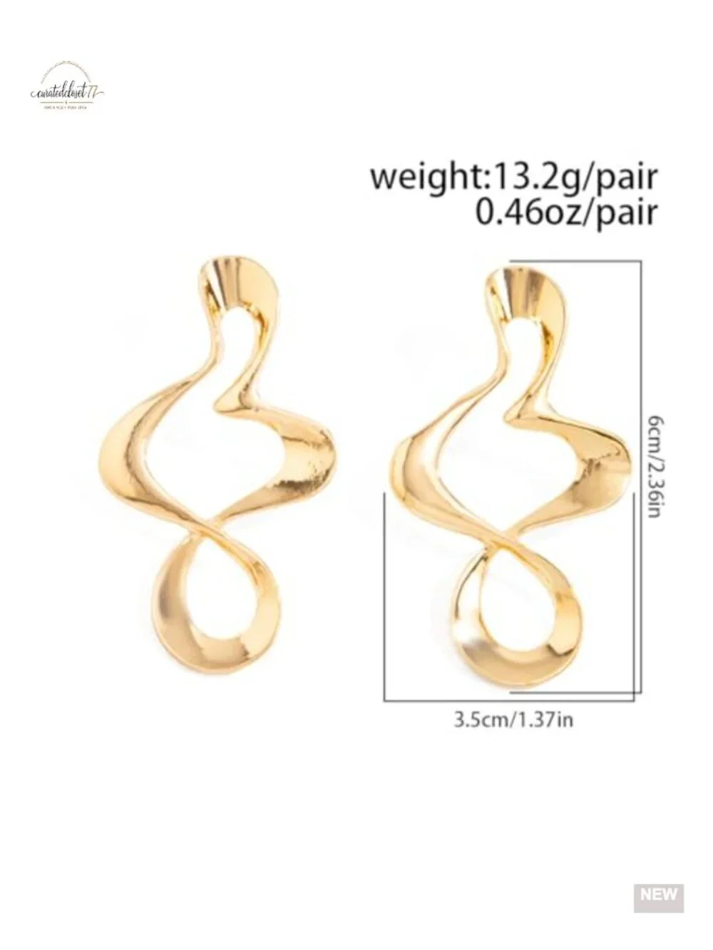 14K Gold Plated Chunky Statement Drop Earrings Crinkle Hammered Lightweight